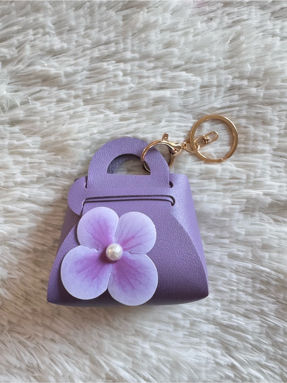 Lavender Mini Handbag Keychain with Floral Accent